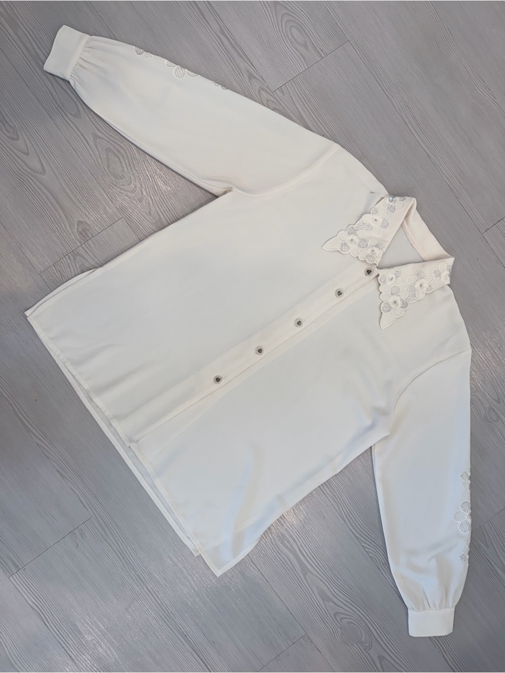 Ivory Lace Collar Button-Down Blouse